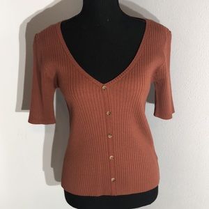 Wishlist V-neck Ribbed Button Front Sweater.